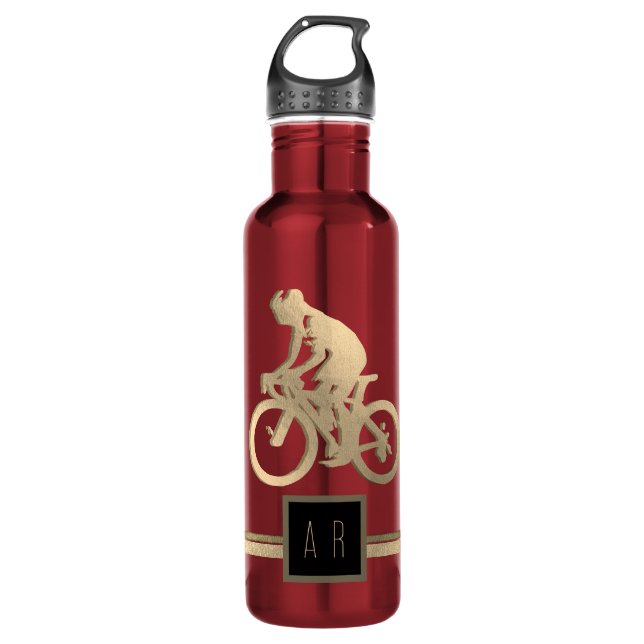 Golden Cyclist Silhouette Stainless Steel Water Bottle (Front)