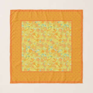 Golden Daffodils and Orange on Yellow Polka Dots Scarf