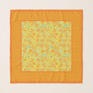 Golden Daffodils and Orange on Yellow Polka Dots Scarf