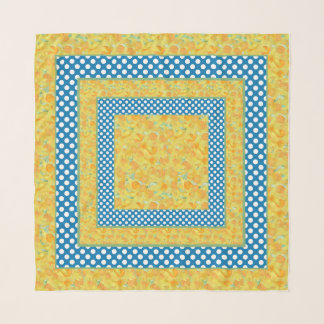 Golden Daffodils and White on Blue Polka Dots Scarf