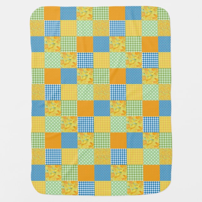 Golden Daffodils Faux Patchwork: Baby Blanket (Front)