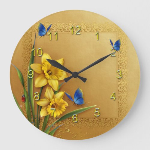 Golden Daffodils Large Clock