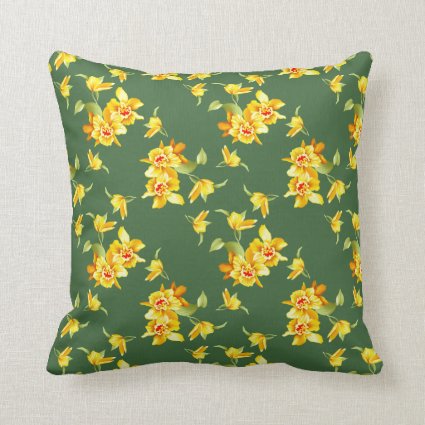 Golden Daffodils on Green Throw Pillow