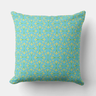Golden Daffodils Pattern on Sky Blue Throw Pillow