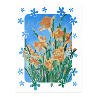 Golden Daffodils With Flower Border Postcard