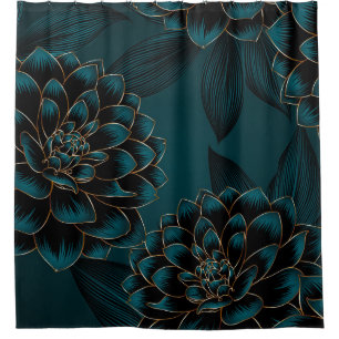 Golden Dahlias: Luxurious Vintage Pattern. Shower Curtain