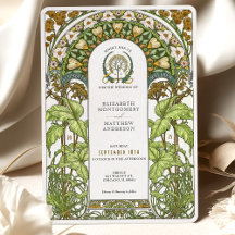 Golden Daisies & Green Foliage Art Nouveau Wedding