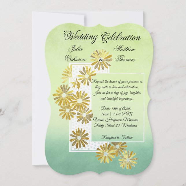 Golden Daisy Dream Elegance Romance Vintage Chic Invitation (Front)