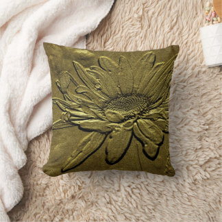 Golden Daisy Floral Art Throw Pillow
