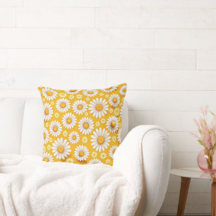 Golden Daisy Garden Throw Pillow