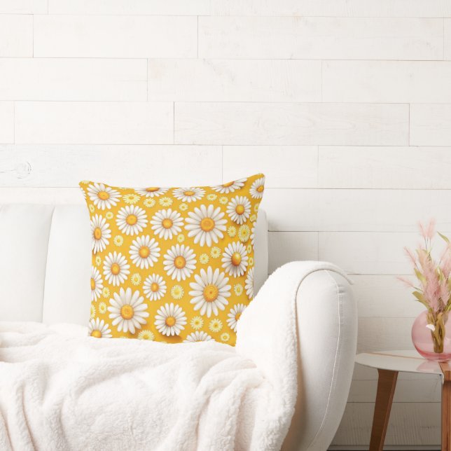 Golden Daisy Garden Throw Pillow (Couch)