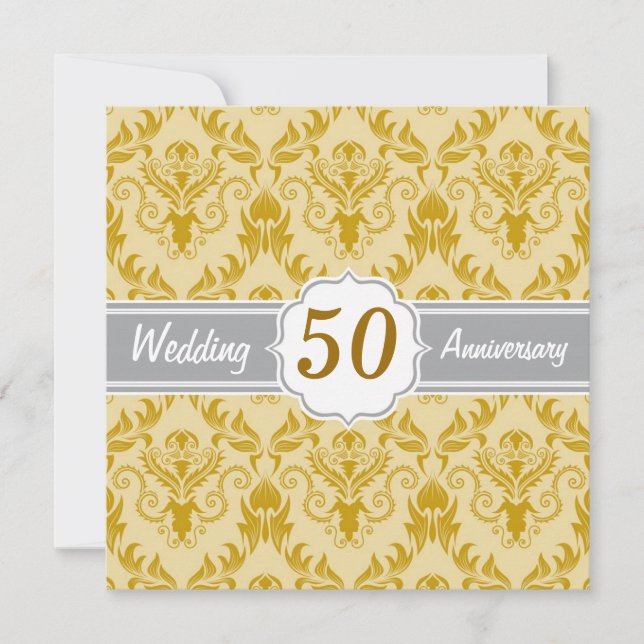Golden Damask, 50th Wedding Anniversary Invitation (Front)