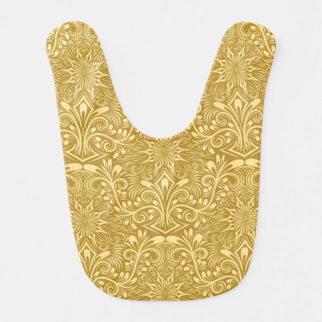 Golden Damask Baroque Floral Pattern Baby Bib (Front)