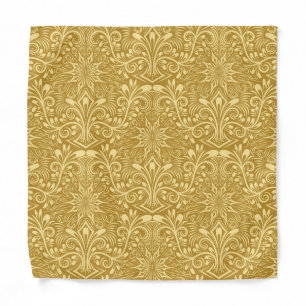 Golden Damask Baroque Floral Pattern Bandana