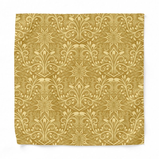 Golden Damask Baroque Floral Pattern Bandana (Front)