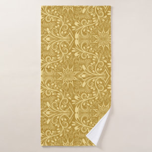 Golden Damask Baroque Floral Pattern Bath Towel