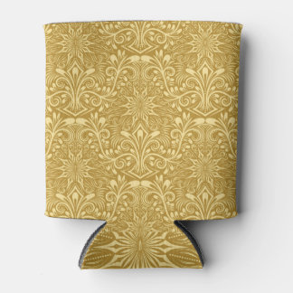 Golden Damask Baroque Floral Pattern Can Cooler