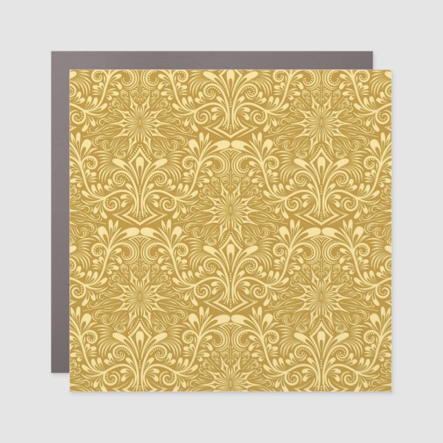 Golden Damask Baroque Floral Pattern Car Magnet (Front)