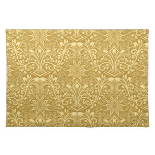 Golden Damask Baroque Floral Pattern Cloth Placemat