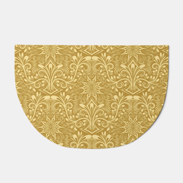 Golden Damask Baroque Floral Pattern Doormat (Front)