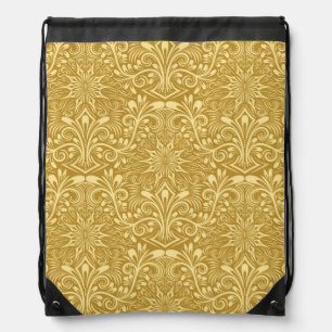 Golden Damask Baroque Floral Pattern Drawstring Bag