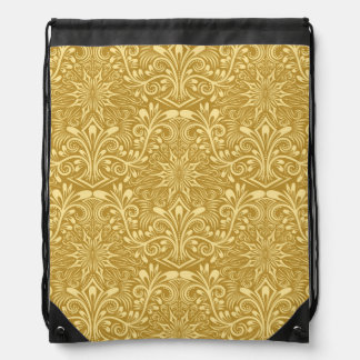Golden Damask Baroque Floral Pattern Drawstring Bag