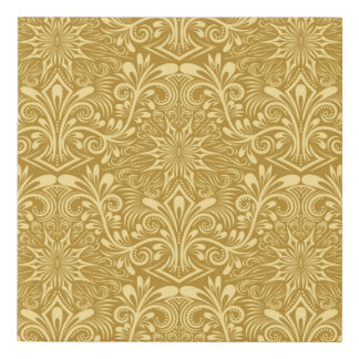 Golden Damask Baroque Floral Pattern Faux Canvas Print