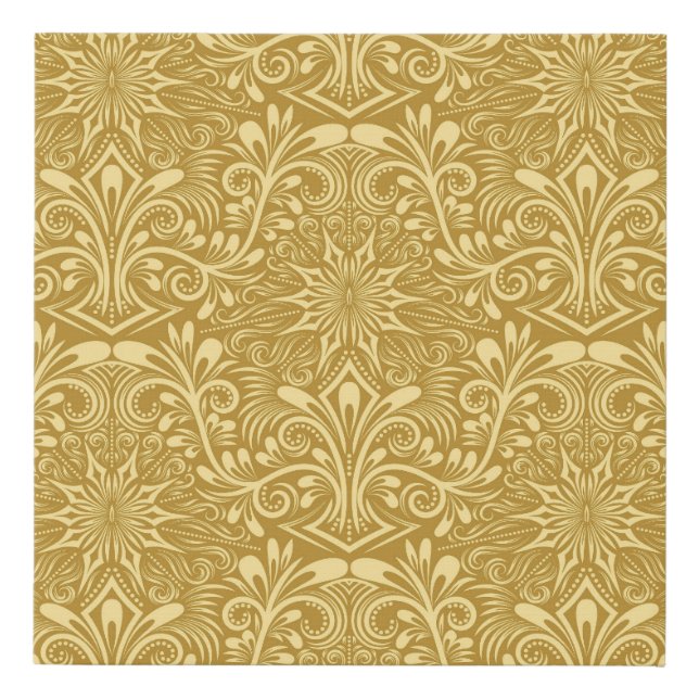 Golden Damask Baroque Floral Pattern Faux Canvas Print (Front)