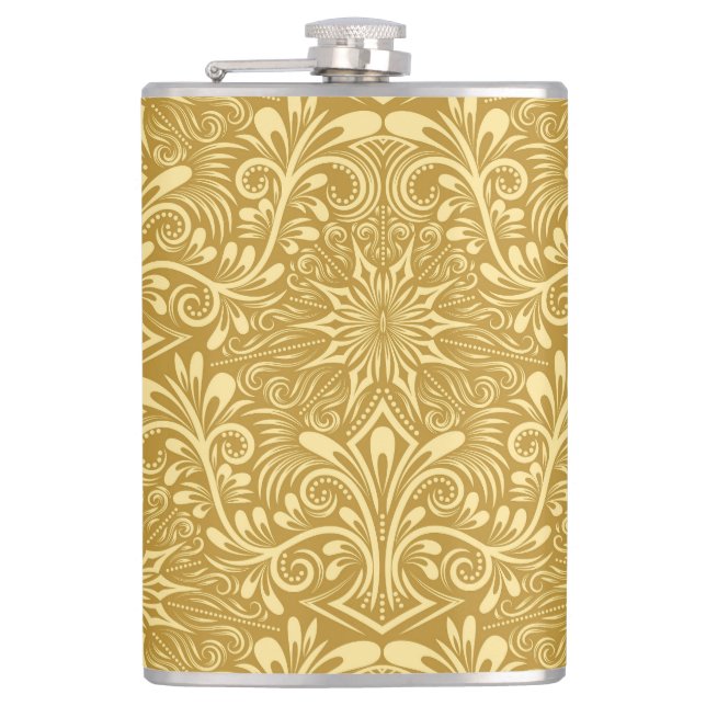 Golden Damask Baroque Floral Pattern Flask (Front)