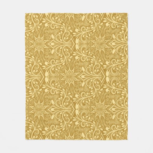 Golden Damask Baroque Floral Pattern Fleece Blanket