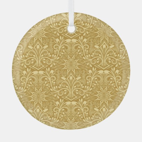 Golden Damask Baroque Floral Pattern Glass Ornament