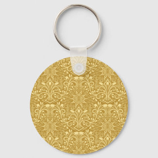Golden Damask Baroque Floral Pattern Keychain