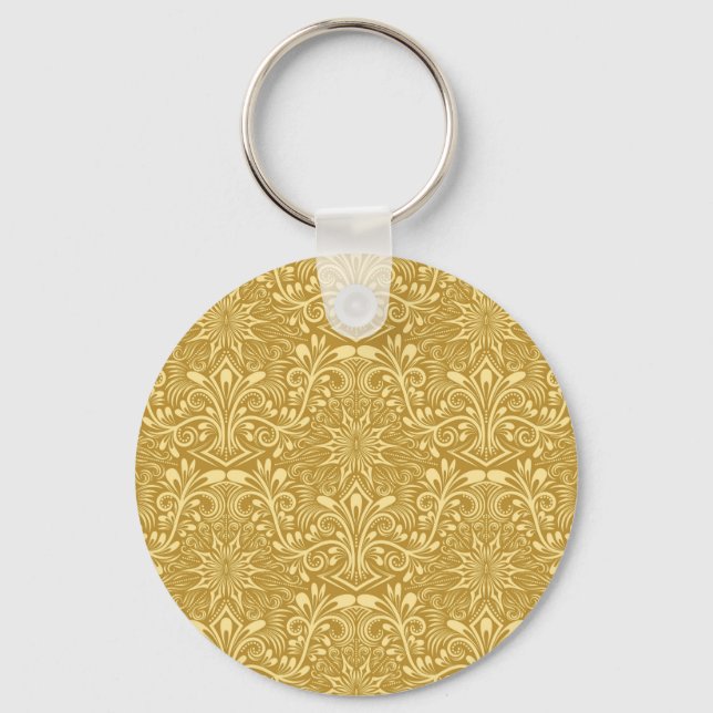 Golden Damask Baroque Floral Pattern Keychain (Front)