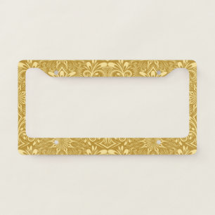 Golden Damask Baroque Floral Pattern License Plate Frame