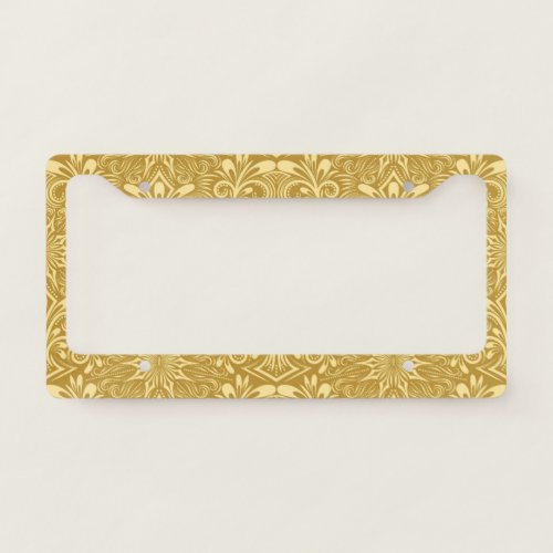 Golden Damask Baroque Floral Pattern License Plate Frame