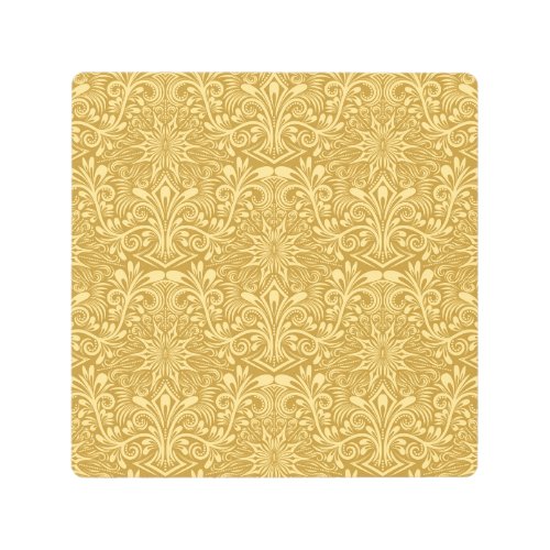 Golden Damask Baroque Floral Pattern Metal Print