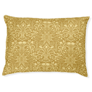 Golden Damask Baroque Floral Pattern Pet Bed