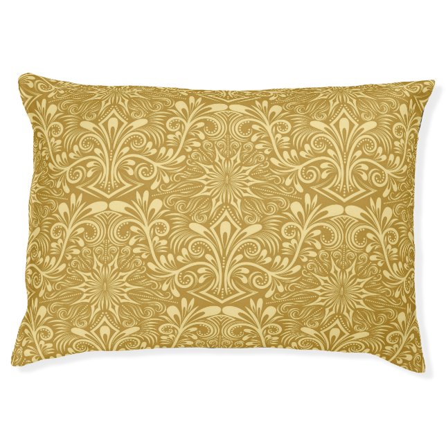 Golden Damask Baroque Floral Pattern Pet Bed (Front)