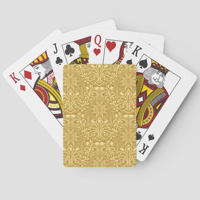 Golden Damask Baroque Floral Pattern Poker Cards (Back)