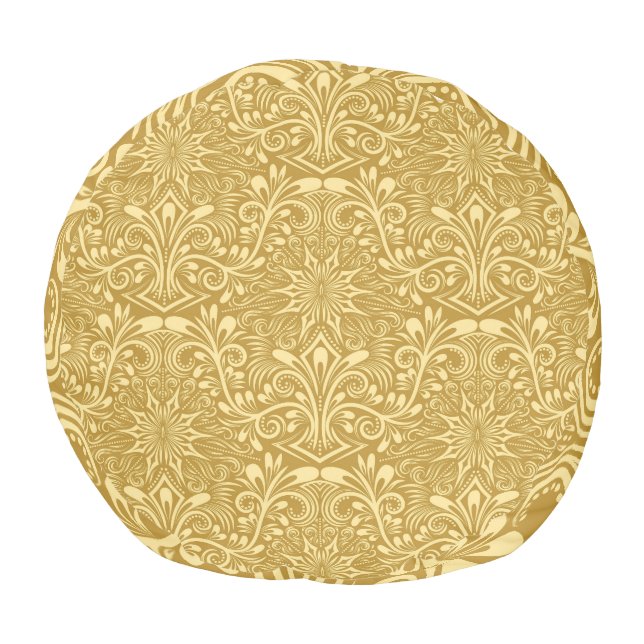 Golden Damask Baroque Floral Pattern Pouf (Bottom)