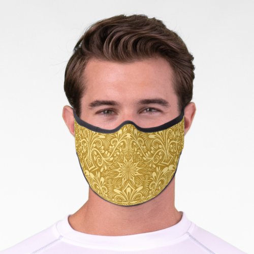 Golden Damask Baroque Floral Pattern Premium Face Mask