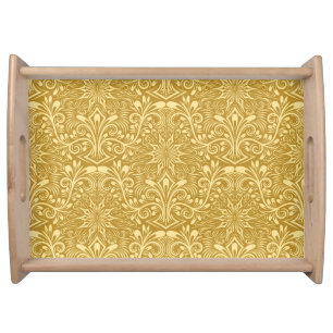 Golden Damask Baroque Floral Pattern Serving Tray