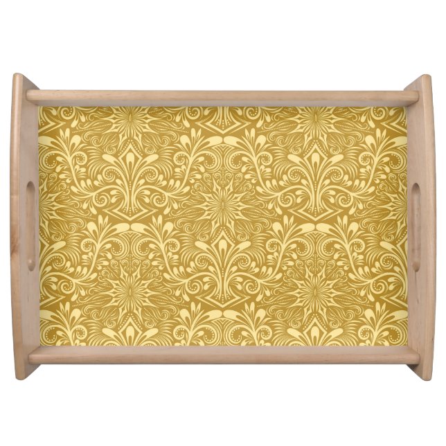Golden Damask Baroque Floral Pattern Serving Tray (Front)