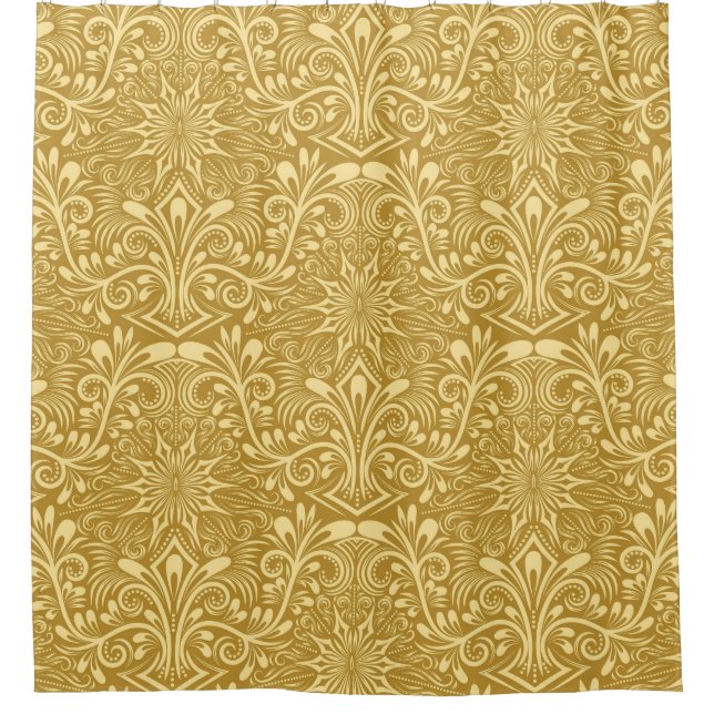 Golden Damask Baroque Floral Pattern Shower Curtain (Front)