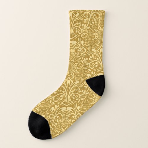Golden Damask Baroque Floral Pattern Socks