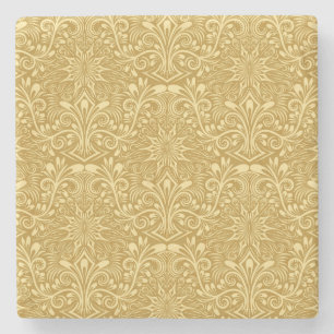 Golden Damask Baroque Floral Pattern Stone Coaster