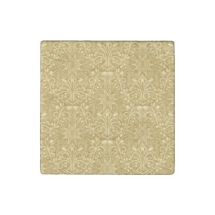 Golden Damask Baroque Floral Pattern Stone Magnet