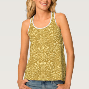 Golden Damask Baroque Floral Pattern Tank Top