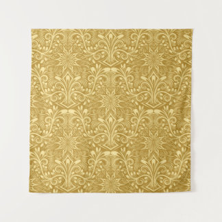 Golden Damask Baroque Floral Pattern Tapestry