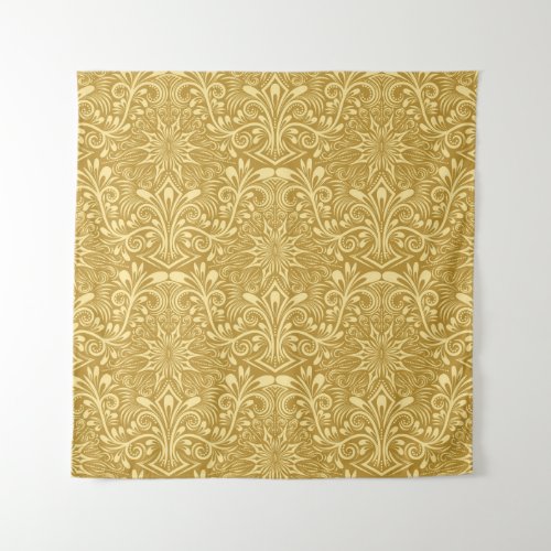 Golden Damask Baroque Floral Pattern Tapestry